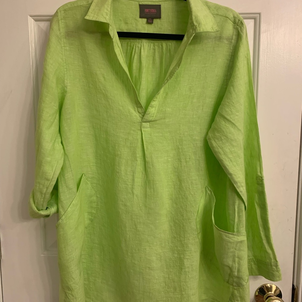 For Cynthia 100% Linen L/S Beach Tunic Coverup - L